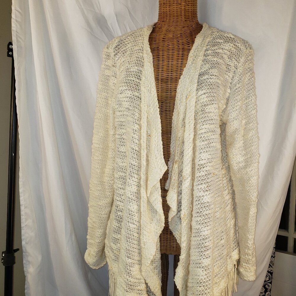 RXB Women's Size M Cream Fringe Cardigan Sweater